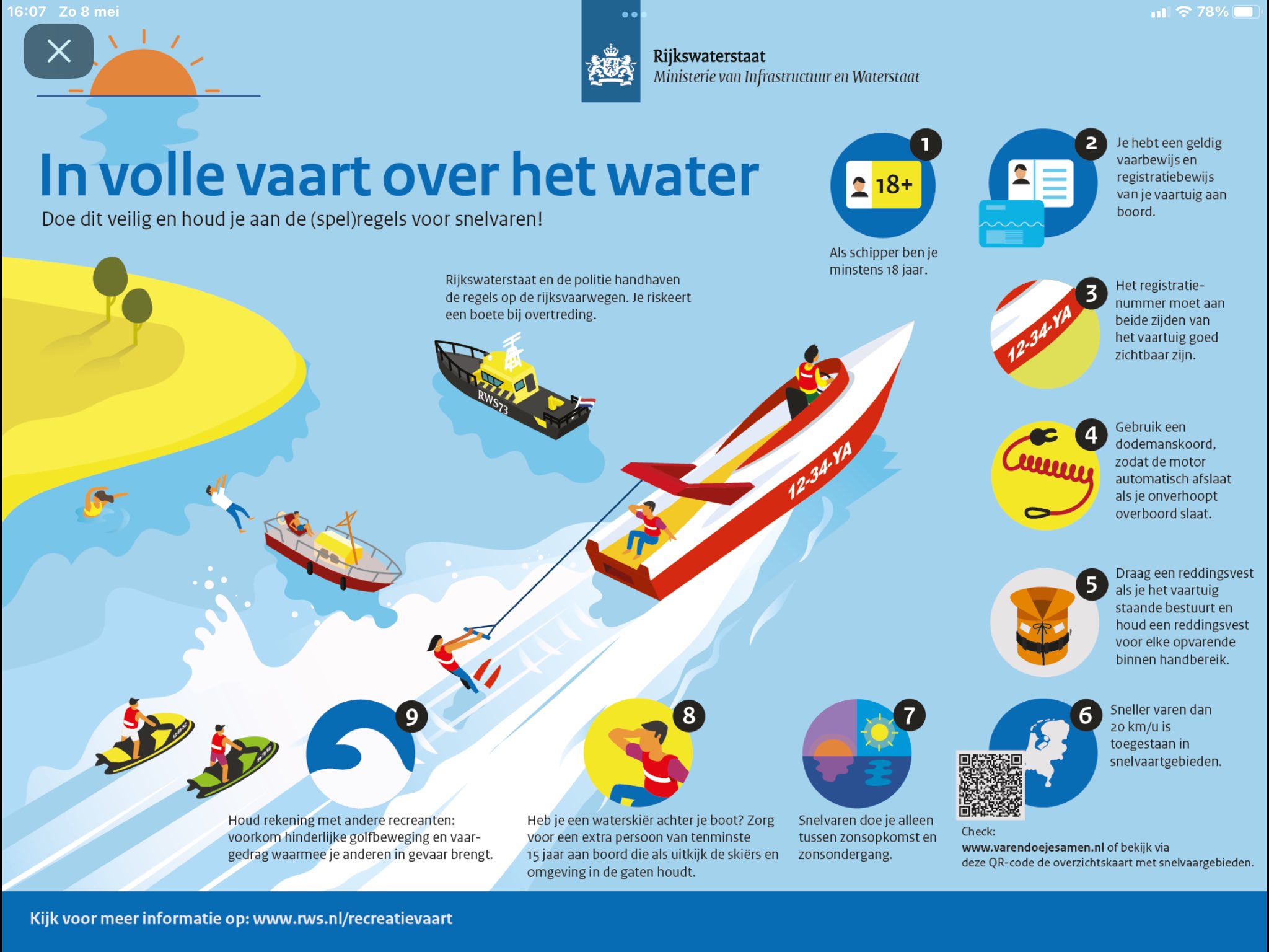 In volle vaart over het water